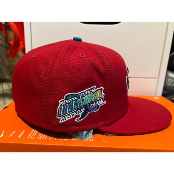 Tampa Bay Devil Rays New Era Red 98 Fitted Baseball Cap Hat Size 7 3/4 Worn - Picture 2 of 7